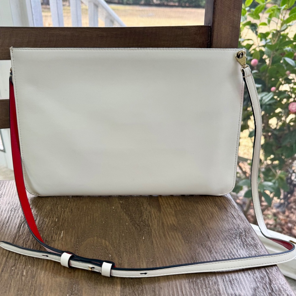 Christian Louboutin White Leather Loubiposh Clutch with Gold Spikes - Picture 8 of 9